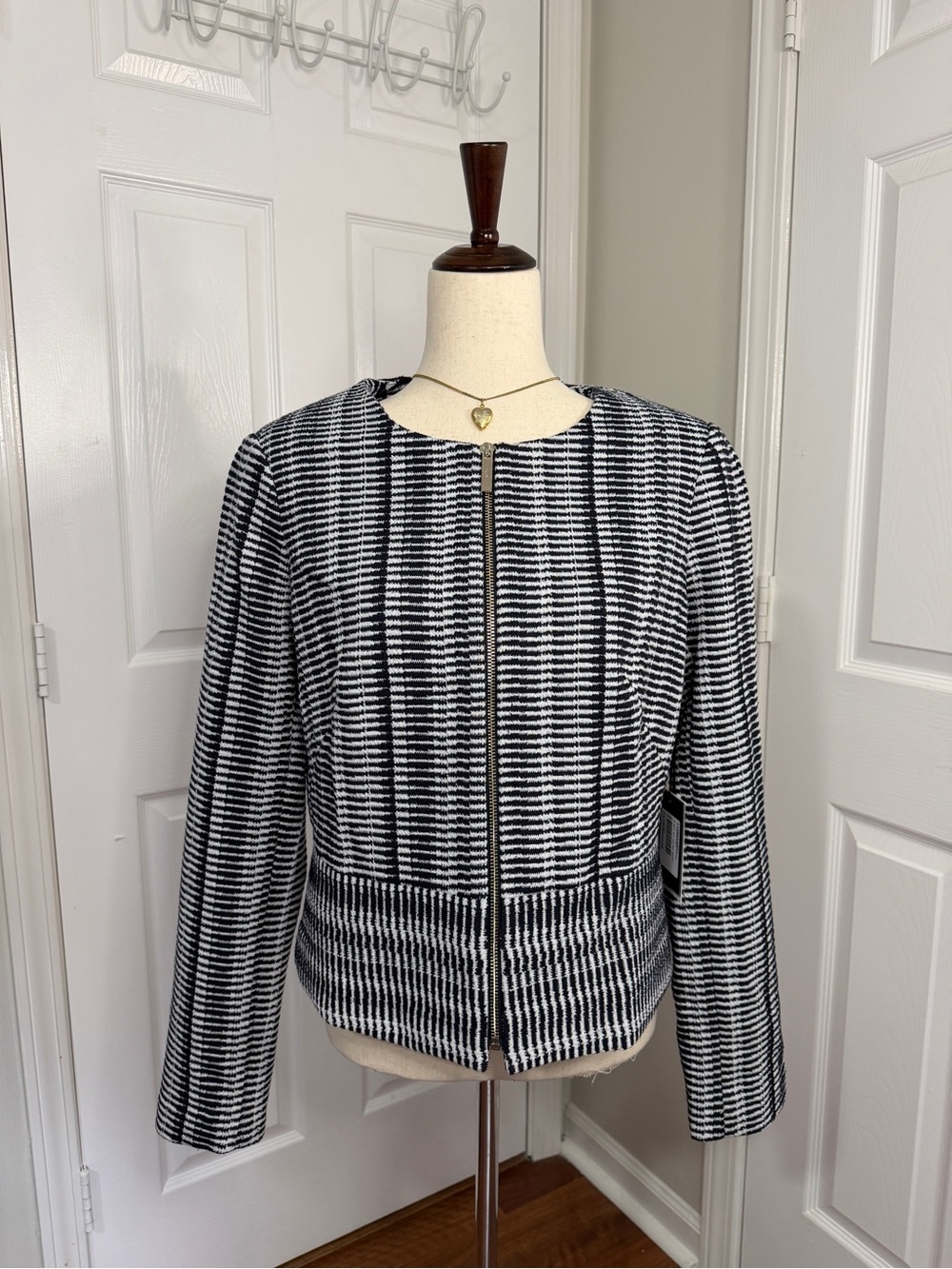 DKNY Black and White Textured Zip Jacket